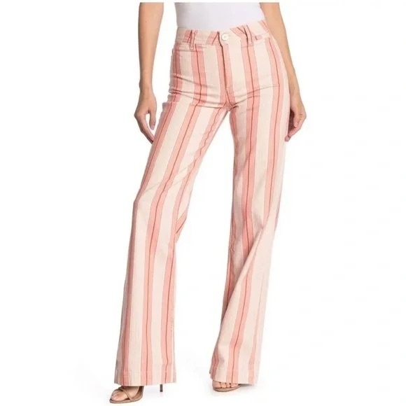 PAIGE Denim - PAIGE Orange and Cream Striped Flare Jeans